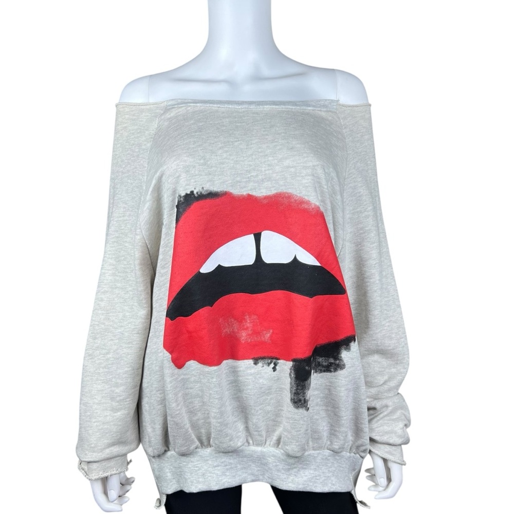 Rehab Lip Open Cutout Back Off the Shoulder Oversized Sweatshirt